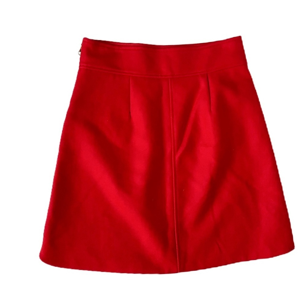 J.Crew Wool Preppy Red A-Line Mini Skirt Double Serge Pockets Classic Modern 2T - Picture 3 of 10